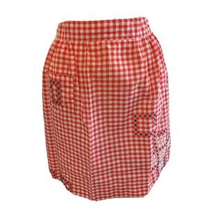 Vintage Red and White Gingham Checked 1/2 Apron Tie Waist Cross Stitch Adult